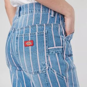 Dickies striped carpenter jean pants, size 7/28, blue w/ red&white stripes